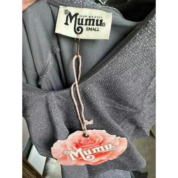 SHOW ME YOUR MUMU Renee Ruffle Maxi Dress ~ Dancing Queen Shine Smoke - Small - Picture 6 of 6